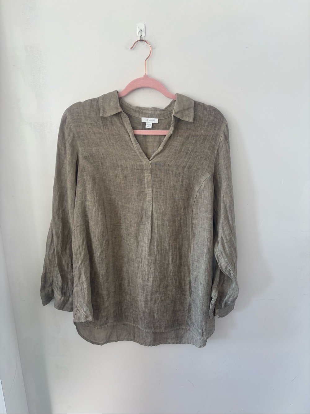 J.Jill MP Olive Green Linen Tunic Blouse